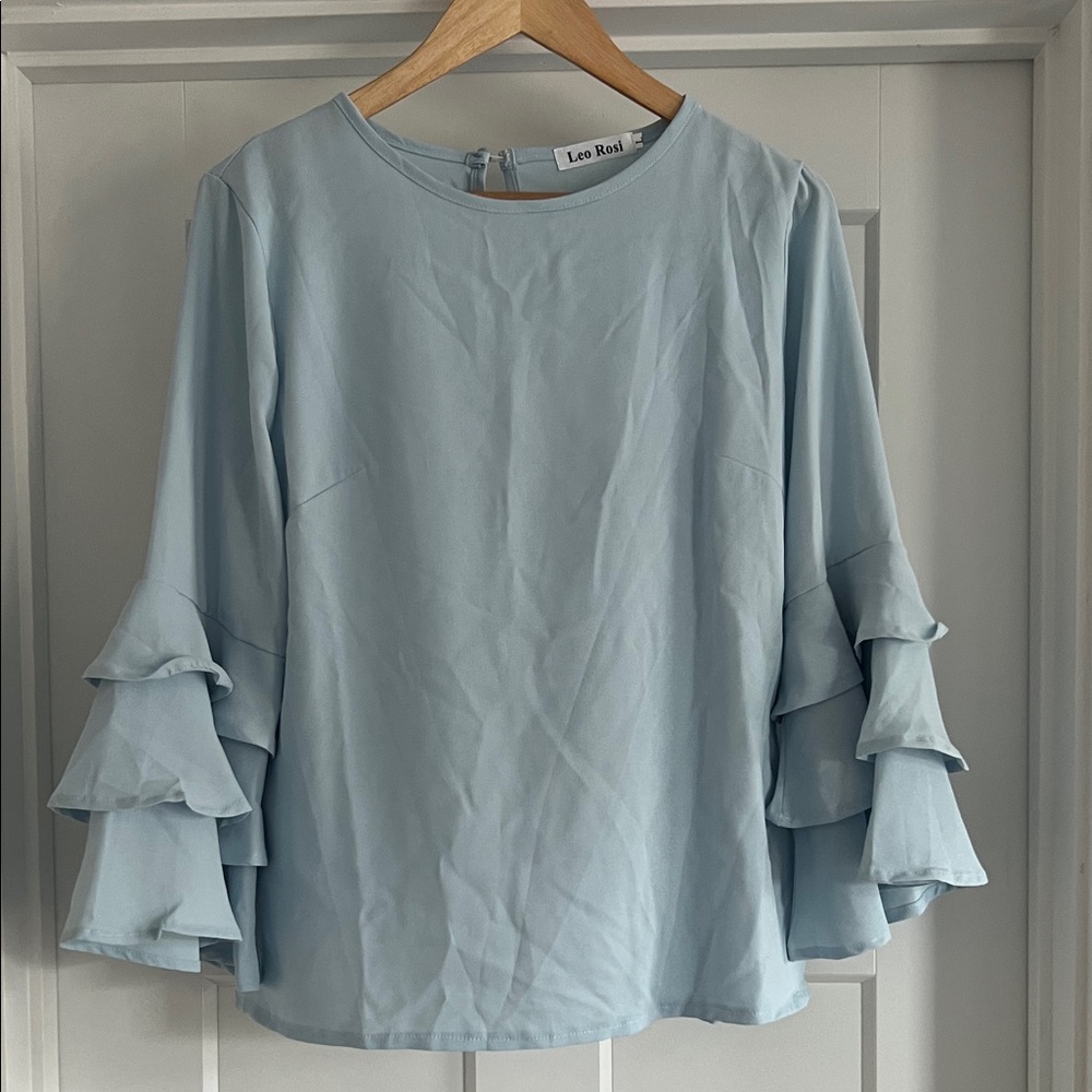 Leo Rosi Women's Sky Blue Ruffle Sleeve Blouse - 50